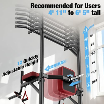 Dskeuzeew Pull Up Bar Free Standing for Multi-Function Home Gym Strength, Pull Up Dip Station Assistive Trainer Height Adjustable, Power Tower Training Heavy-Duty Fitness Equipment - color: Black Red