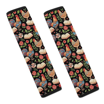 2 Pack Chicken Reading Book Chickens Rooster Hen Floral Seat Belt Cover Universal Fit Seat Belt Cushion for Kids, Stroller Pushchair High Chair, Neck and Shoulder Support - color: Pattern 665