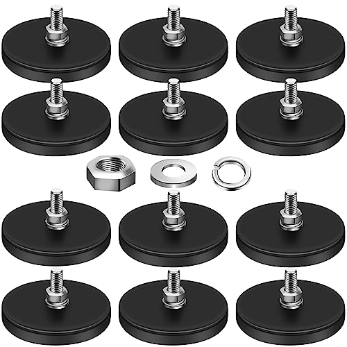 DIYMAG Rubber Coated Neodymium Magnets 30lbs 12pcs | Anti-Scratch Large Magnet Base, with M5 Threaded Studs Nuts, Powerful Holding, For Light Bar, Camera, PTZ Installation - size: M5-30LB-1.69in