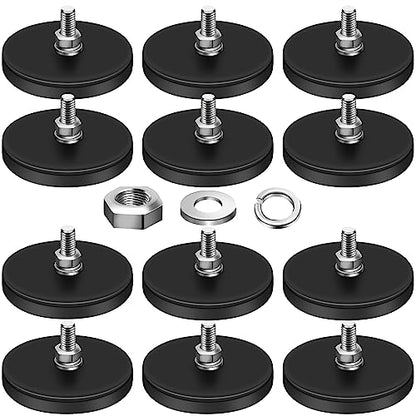 DIYMAG Rubber Coated Neodymium Magnets 30lbs 12pcs | Anti-Scratch Large Magnet Base, with M5 Threaded Studs Nuts, Powerful Holding, For Light Bar, Camera, PTZ Installation - size: M5-30LB-1.69in