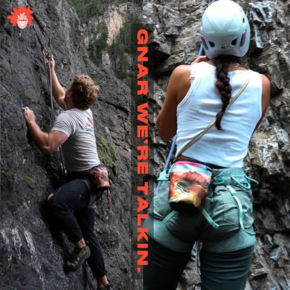 Rock Climbing Chalk Bag | for Outdoor, Gym, & Bouldering | Adjustable Waist Belt, Durable Drawstring Closure, & Zippered Pocket - style: Smith Rock