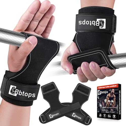 Weight Lifting Wrist Strap, Double-Layer Leather Wrist Straps for Gym Strength Training Weightlifting,Deadlift and Powerlifting, Enhance Grip Strength Neoprene Padding Gym Workout Lifting Straps Men/Women Pair - color: Black