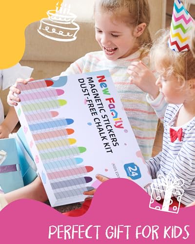 NewFamily Kids Art Chalk Set - 24 Color Dustless Chalk with Cute Magnetic Drawing Board, Creative Gift for Boys and Girls - style: Rainbow Chalk Set 24Colors