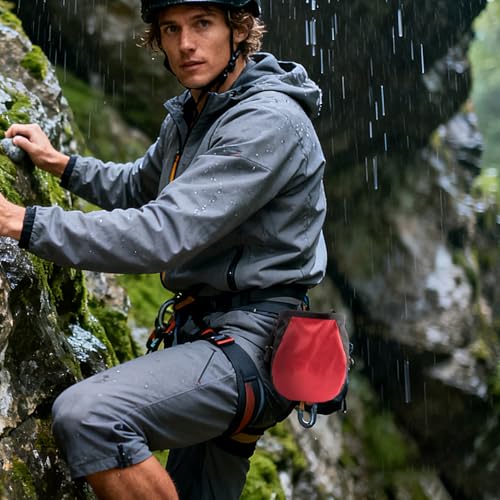Bouldering Chalk Bag Waterproof Adjustable Leakproof | Drawstring Chalk Belt Pouch for Outdoor Weight Lifting Training Mountaineering Climber Athlete Instructor - color: Black red