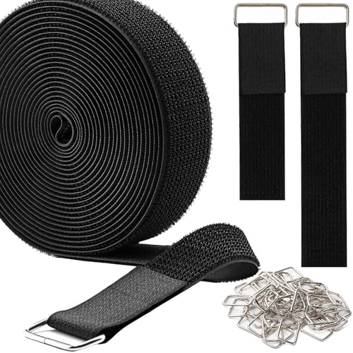 1.5" x16ft Hook and Loop Straps, Long Adjustable Fastening Straps with 15 Metal Buckles, Cut to Length Cinch Straps, Reusable Nylon Securing Cord Ties for Organizer or Storage - color: 1.5"x16ft