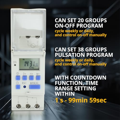 Programmable Timer Relay, HD Display, High Precision, Smart Chip, Power Failure Memory, 15A 110VAC, DIN Rail, 2 Modules - style: Timer
