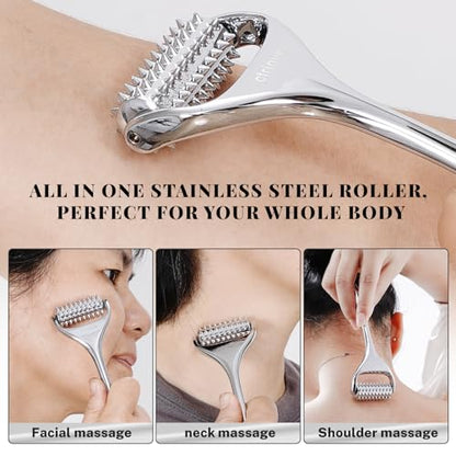 Acupuncture Massage Roller with Acupressure Spikes Roller Massager | Stainless Steel Massage Tool Face Roller, Back & Leg, Finger & Foot Roller, Spiky Massage Roller for Muscle Rolling Massage
