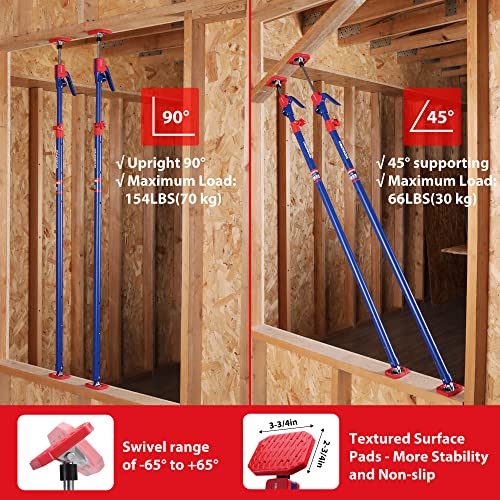 WORKPRO Cabinet Jacks, 54-114 in Adjustable Support Pole, 154 lbs, 2-Pack | ±65° Pivoting Non-Slip Pads, Steel Construction & Aluminum Handle, Fine Adjust & Quick Release, For Cabinet, Drywall & Cargo - size: Long-54"-114" 2PC