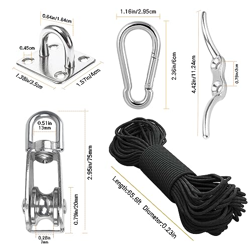 LAIWOO M20 Heavy Duty Stainless Steel Pulley Block, Rope and Hooks, 2 Pack | Includes eye pad plate and line cleat, corrosion resistant, for lifting, DIY and clothesline - size: M20