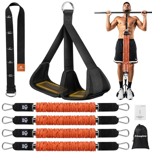 ALongSong Pull Up Assistance Bands with Foot Support Pedal - Upgraded Heavy Duty Resistance Bands Adjustable Weight/Height with 80Lbs Bands&Measured Strap for Strength Training Home Gym - color: Orange, size: 4 Bands with 80lbs