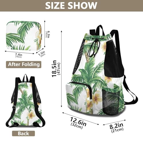 Drawstring Climbing Gym Bag With Water Bottle Pocket Drawstring Backpack with Wet Dry Compartments Palm Summer Tree