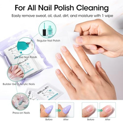 GELLEN Nail Cleanser Pads and Polish Remover Pads 100 Pack, Quick & Easy | Acetone Nail Polish Remover Pads, Alcohol Wipes for Nails Individually Wrapped Travel Set for Perfect Nail Art - size: 100PCS (Remover Pads Included)