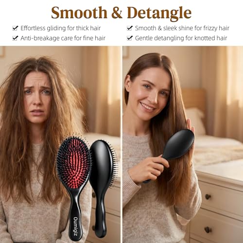 Boar Bristle Hair Brush Since 1965 British Craftsmanship | Handmade Natural Wooden Slick Back Hairbrush, Gentle Detangling Smoothing Women Men Kids Curly Thick Fine Hair, Anti Breakage - size: Large