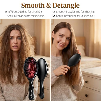 Boar Bristle Hair Brush Since 1965 British Craftsmanship | Handmade Natural Wooden Slick Back Hairbrush, Gentle Detangling Smoothing Women Men Kids Curly Thick Fine Hair, Anti Breakage - size: Large