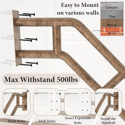 2 Pack Hand Rails for Outdoor 1-3 Steps, Bent Wall Mount Handrail | 27" Antique Metal Stair Handrails, Grab Bars with 2 Anti-Skid Crossbar for Garage Porch Stairs for Elderly Kids Disabled - size: 27 inch, style: Bent Antique 2 Pack
