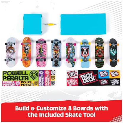 Tech Deck Powell Peralta Sk8shop Bonus Pack Customizable Fingerboards Set | Customize 8 Boards with Skate Tool, Mini Ramp for Epic Tricks, Fidget Skateboard Toy Gifts for Kids & Collectors Ages 6