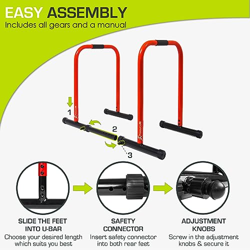 ProsourceFit Dip Stand Station, Heavy Duty Ultimate Body Press Bar with Safety Connector for Tricep Dips - color: Red, style: Lite