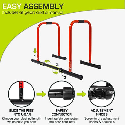 ProsourceFit Dip Stand Station, Heavy Duty Ultimate Body Press Bar with Safety Connector for Tricep Dips - color: Red, style: Lite
