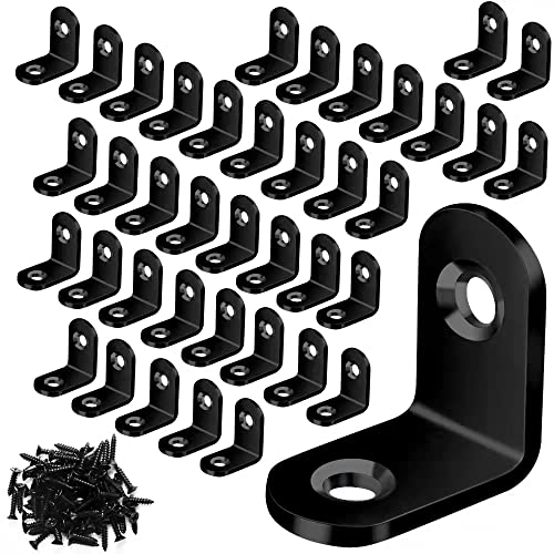 Vicuna R 40PCS L Bracket Corner Brace, Stainless Steel Corner Bracket | Black Small Right Angle Bracket, Metal L Brackets for Shelves, Wood Furniture Chair Drawer Cabinet, 80 Screws, 0.79 x 0.79 in - color: Black, size: 20 mm