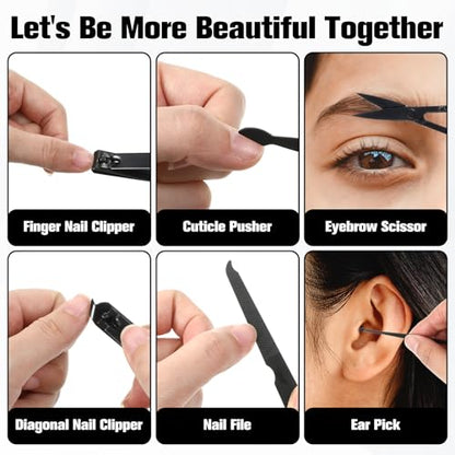 Nail Clippers Sets Manicure Stainless Steel Nail Grooming Cutter Kit Travel Pedicure Care Tools Accessories File Tip Tweezers Cuticle Pusher for Women Dad Men Teen Boys Boyfriend