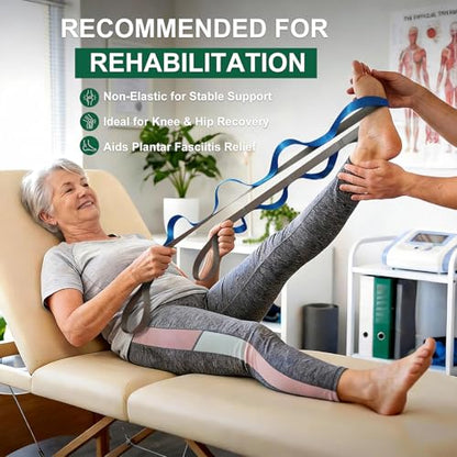 Acozycoo Stretching Strap with Loops,Non-Elastic Yoga Strap for Physical Therapy,Knee Replacement Recovery & Plantar Fasciitis,Leg Stretcher Band for Flexibility & Hamstring Rehab - color: Blue