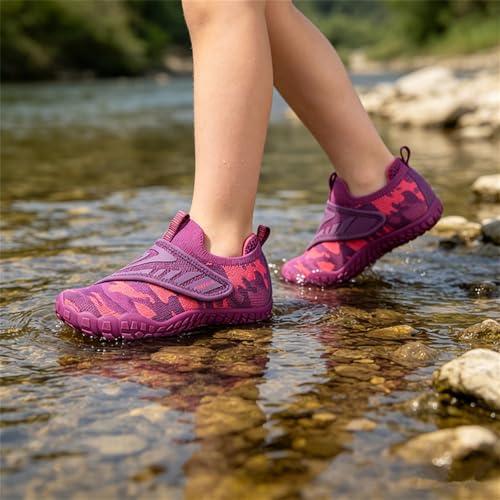 KUBUA Versatile Kids Water Shoes Boys Girls Quick Dry Swim Aqua Socks | Wide Toe Box, Lightweight, Barefoot-Style, Breathable, Beach, Pool, Kayak, Water Parks, Hiking, Toddler, Little Kid, Big Kid - color: Purple, size: 2 Big Kid