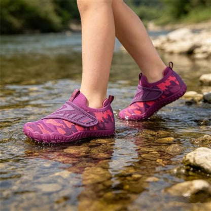 KUBUA Versatile Kids Water Shoes Boys Girls Quick Dry Swim Aqua Socks | Wide Toe Box, Lightweight, Barefoot-Style, Breathable, Beach, Pool, Kayak, Water Parks, Hiking, Toddler, Little Kid, Big Kid - color: Purple, size: 8 Toddler