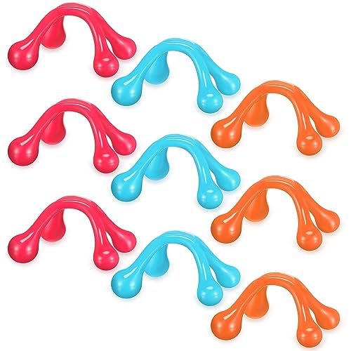 Liliful 9 Pcs 4 Point Massage Tools Small Hook Massager Handheld Palm Shaped Manual Back and Neck Massager Tools 4 Legged Hand Held for Body Muscles Arm Shoulder Leg(Blue, Pink, Orange) - color: Blue, Pink, Orange