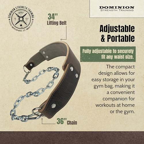 Heavy-Duty Leather Dip Belt with Steel Chain - Ultimate Accessory for Weighted Pullups, Dips, and Progressive Overload - color: Antique Chocolate
