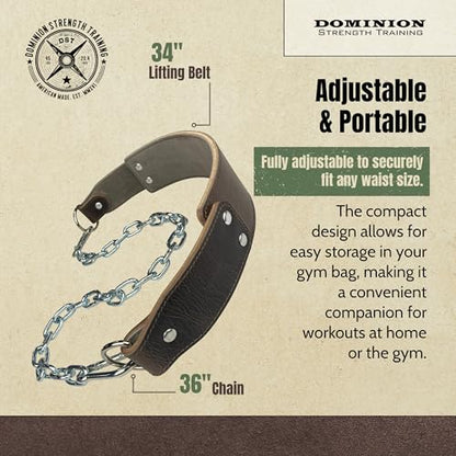 Heavy-Duty Leather Dip Belt with Steel Chain - Ultimate Accessory for Weighted Pullups, Dips, and Progressive Overload - color: Antique Chocolate