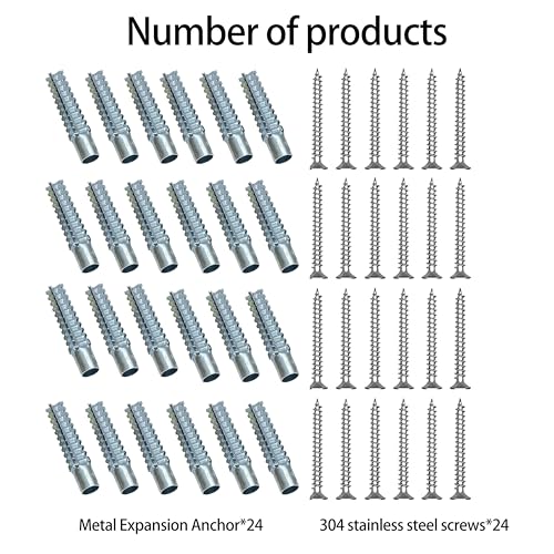 24-Piece Hollow Wall Expansion Screw Set with Screws, Loose Hinge Hole Repair Tool, Suitable for Concrete, Hollow Walls, Wood, and Hinge Hole Repairs (6x32mm) (Silver) - color: Silver