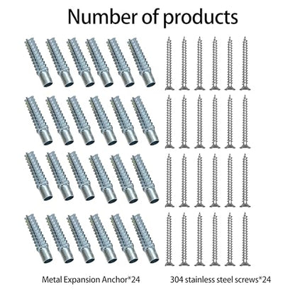24-Piece Hollow Wall Expansion Screw Set with Screws, Loose Hinge Hole Repair Tool, Suitable for Concrete, Hollow Walls, Wood, and Hinge Hole Repairs (6x32mm) (Silver) - color: Silver