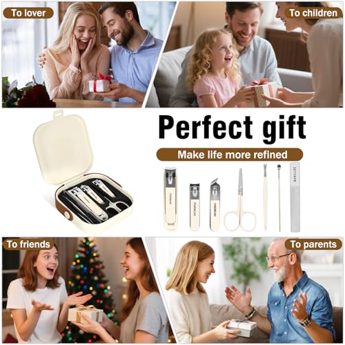 Manicure Kit, Portable Nail Kit with Travel Case, Stainless Steel Nail Clipper Set for Men Women, Includes 2 Clippers, Scissors, Tweezers, File, Cuticle Pusher & Cleaner