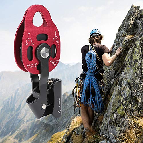 Rock Climbing Pulley, Heavy Duty 4KN Single Rope Pulley Block Aviation Aluminum Pulley Wheel for 8-12mm Rope Lifting Device