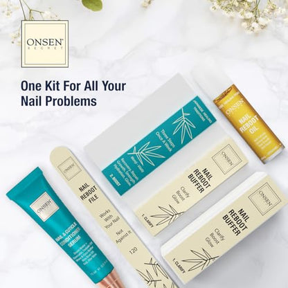 Onsen Secret Ultimate Nail Reboot Kit - Includes Cuticle Oil & Anti Aging Hand Lotion, Professional Nail File and Buffer, 3-Way Block w/Replacement Pads, Nail Strengthening Cuticle Cream - size: Ultimate Nail Reboot Kit
