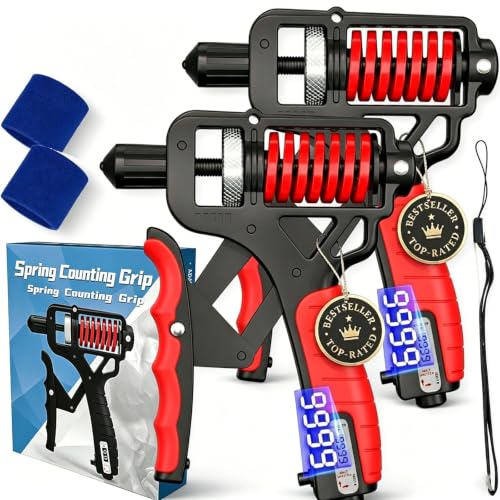 Ergonomic Adjustable H-Grip Hand Trainer – Forearm Strengthener with Counter, Adjustable 11-350 Lbs, TPR Non-Slip Handles, for Therapy & Strength Training - color: Red*2, size: Digital display