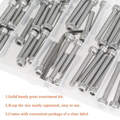 HELIFOUNER 88 Pieces M5 x 20mm /25mm /30mm /35mm /40mm, Hex Socket Head Cap Screws Bolts Washers Nuts Kit with Hex Wrench, 304 Stainless Steel - size: M5 Screw Kit (88 PCS)