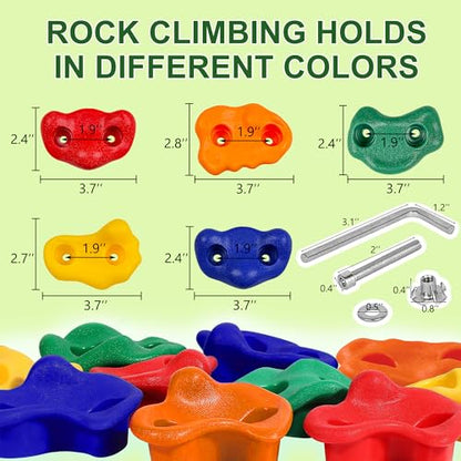 KINSPORY 17 Pack Playground Accessories for Kids - 10pc Colourful Rock Climbing Holds, 4pc Climbing Handles & Grips, 2pc Play Phones and Steering Wheel for Wooden Playset, Swing Set & Tree House