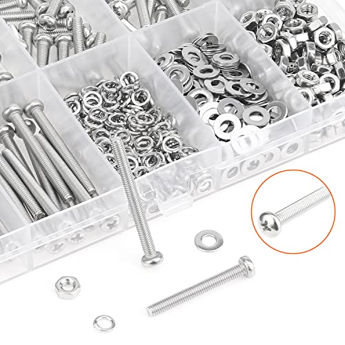 HELIFOUNER 540 Pieces M3 x 6mm /8mm /12mm /16mm /20mm /25mm /30mm, Phillips Pan Head Machine Screws, Metric Screws Bolts Washers Nuts Kit, 304 Stainless Steel - size: M3, style: Phillips Pan Head Machine Screws