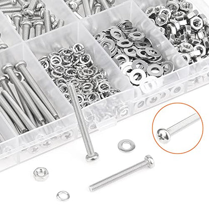 HELIFOUNER 540 Pieces M3 x 6mm /8mm /12mm /16mm /20mm /25mm /30mm, Phillips Pan Head Machine Screws, Metric Screws Bolts Washers Nuts Kit, 304 Stainless Steel - size: M3, style: Phillips Pan Head Machine Screws
