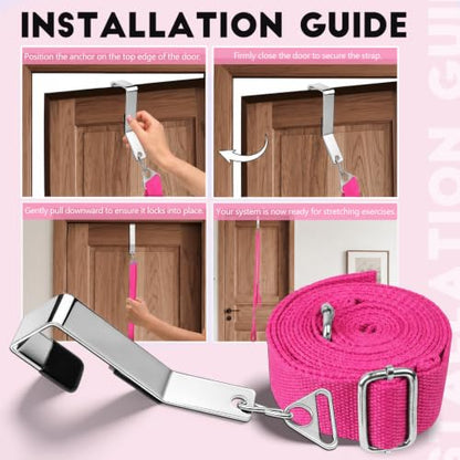 Stretching Strap with Door Anchor Improve Leg Flexibility for Splits - color: Pink