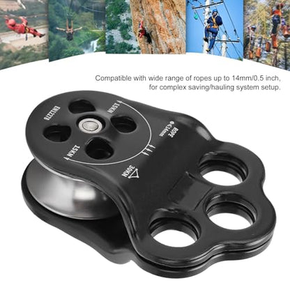 30KN Climbing Pulley, Three Hole Hitch Climbing Assist Pulley Climber Double Bearing for Rock Rappelling Zipline Sports Rigging Hauling Arborist