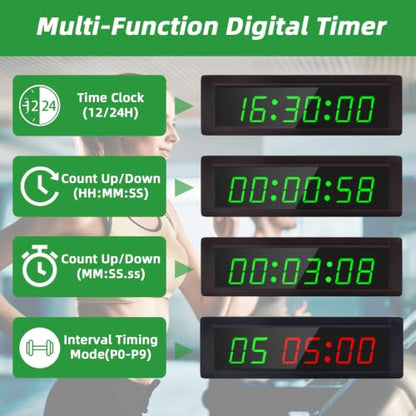 Gym Timer Clock with Remote Control & Push Button,7 RGB Color, Programmable Interval Timer, Countdown/Up Stopwatch,Wall Clock for Home Gym Garage,Portable Training Accessories(Plug-in+Stand) - style: plug-in+stand