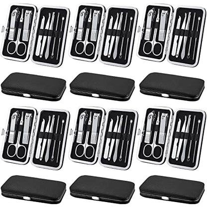 Geosar 12 Sets Manicure Set Nail Clippers Pedicure Kit 8 in 1 Grooming Stainless Steel Kits Nail Care Tools with Travel Case for Employee Coworker Teachers Nurse Gifts(Black) - color: Black