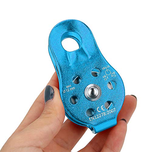 Airshi Climbing Pulley, Rustproof Heavy Duty Aluminium Alloy 12mm Small Hole Pulley for Rope Climbing (Blue Color)