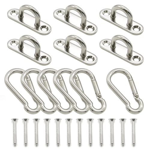 6 Pcs Stainless Steel 1.89 Inch Strip Type Eye Plate and 6 Pcs Stainless Steel Snap Hook for Ceiling Hook Loop Wall Mount Hanging Hardware Fitting