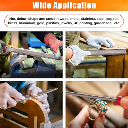 Spurtar 18pcs Metal File Set 4pcs Long Metal File 12pcs Needle File with Wire Brush T12 for Wood Steel Aluminum Copper Jewelry Ceramic Glass Plastic DIY Gadget for Men
