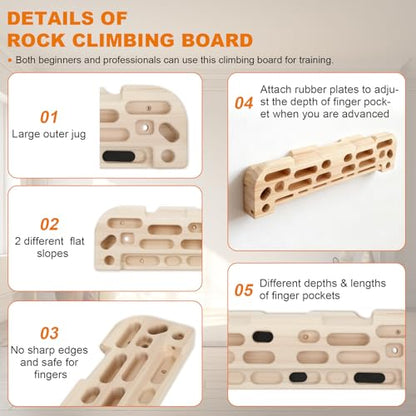 Hangboard Rock Climbing Hangboard with Door Way Pull Up Bar, 4-8 inches | 2 in 1 Doorway Fingerboard for Rock Climbing Training & Home Fitness, Including Jugs Pinches Pockets Edges & Slopes
