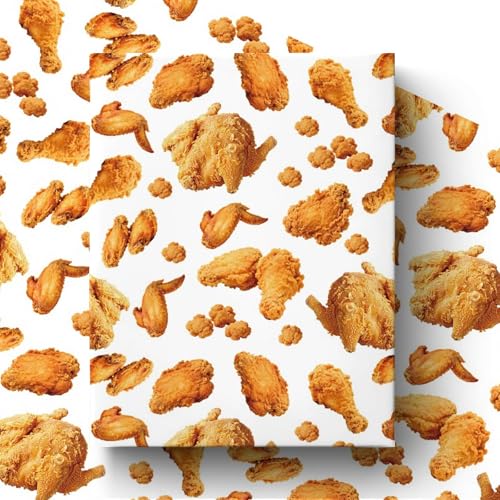 Liobelon Chicken Wrapping Paper Roll – 17" x 16.5 Ft Funny Fried Chicken Gift Wrap with Drumstick, Wing & Popcorn Chicken Pattern for Birthday, Food Lover, Food Theme Party Supplies - color: Chicken