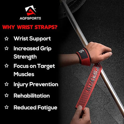 AQF Weight Lifting Straps, Padded Cotton Gym Wrist Straps for Deadlifts | 23" Extra-Long, Heavy-Duty Webbing, 5mm Neoprene Cushioning, Open-Loop Design, Sold as Pair, Ideal for Rows & Pull Workout - color: Red Gel Grip
